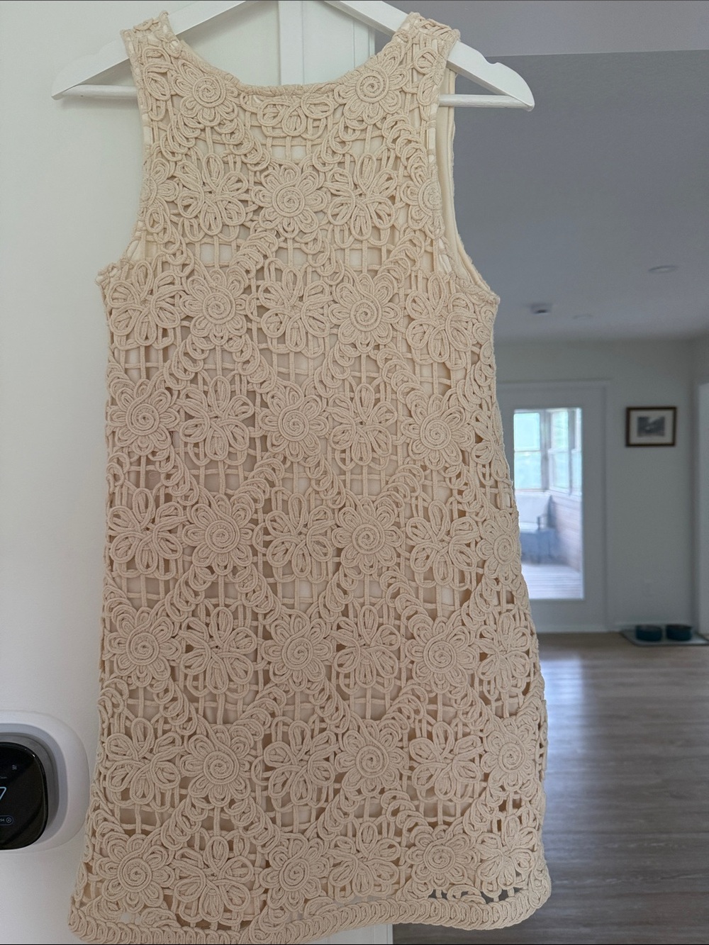 Sleeveless Crochet Floral Mini Dress in Cream